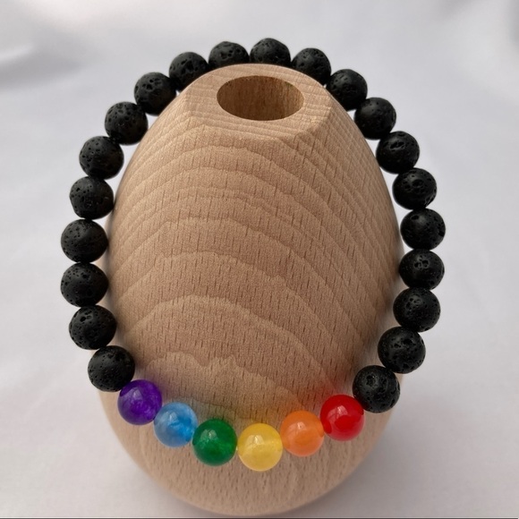 PRIDE Jade and Lava Stone Stretch Beaded Bracelet - Picture 1 of 10